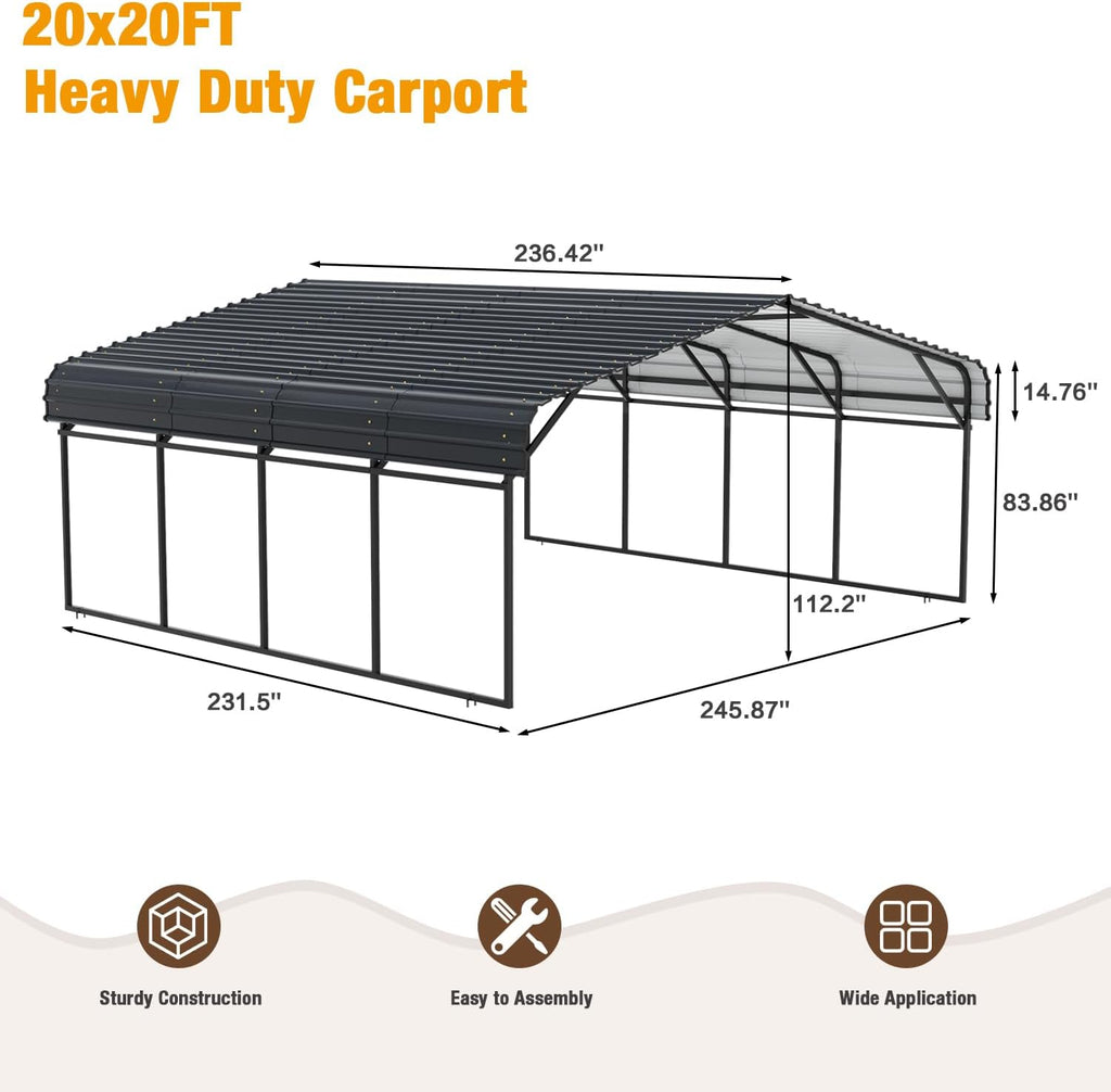 20' x 20' Metal Carport with Galvanized Steel Roof for SUV, Truck and Boats F287162