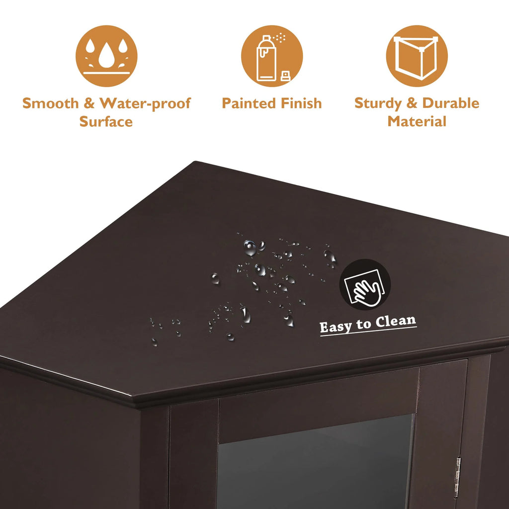 Freestanding Bathroom Cabinet with Glass Door, Corner Storage W61167