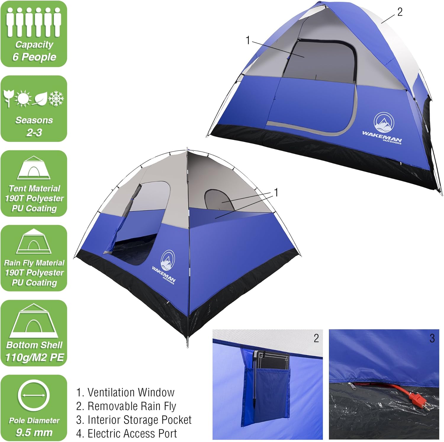 6 Person Water-Resistant Camping Tent with Removable Rain Fly J181473
