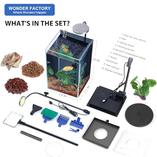 1.5 Gallon All-in-One Aquarium Starter Kit with Float Glass Tank, Filter, Light, Rocks, Gravel, Plants I1851