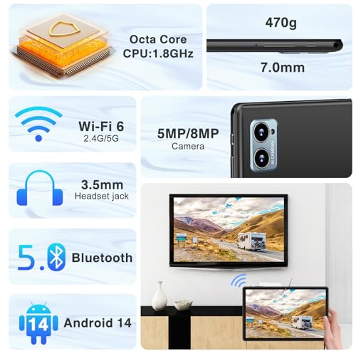 Tablet 10.1 Inch, 20GB RAM 128GB ROM, Octa-Core, IPS HD Touchscreen, with Keyboard Mouse Case E7930