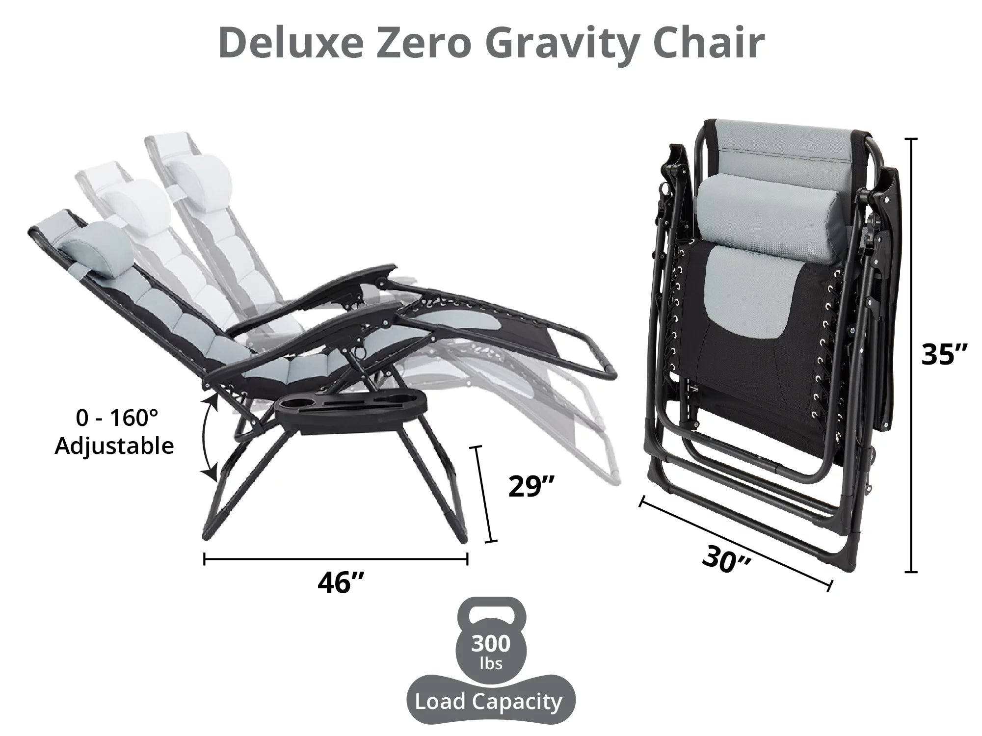 Oversized Padded Folding Lounge Chair with Adjustable Headrest C1410