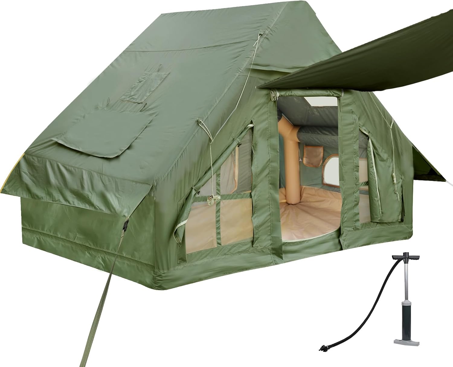 Inflatable Camping Tent with Pump and Stove Jack, 4-6 Person Inflatable Tent for Camping, Easy Setup Waterproof Inflatable House Tent with Mosquito Screen