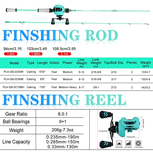 Fishing Rod and Reel Combo, Spinning and Baitcasting Pole with Graphite Blanks O8586