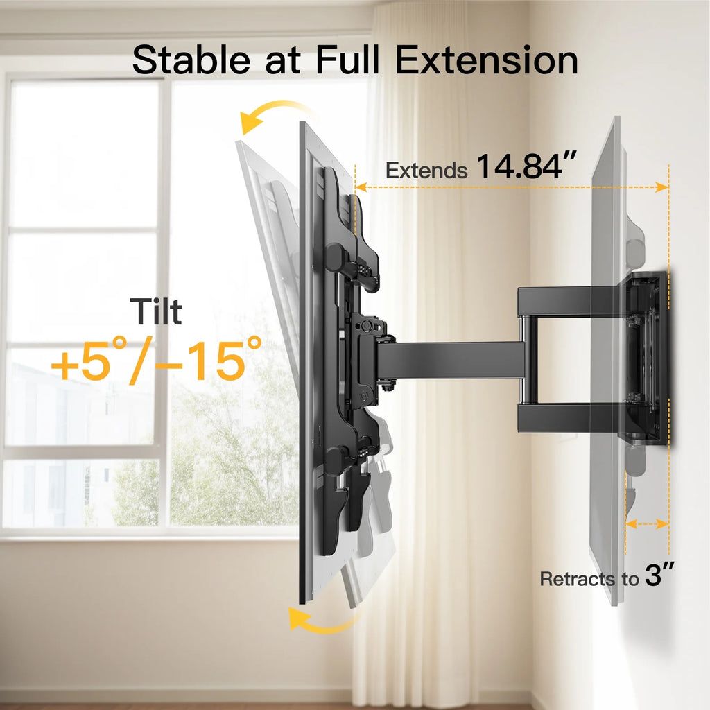Full Motion TV Wall Mount for 37-75 inch Flat and Curved TVs, Holds 132lbs H8107