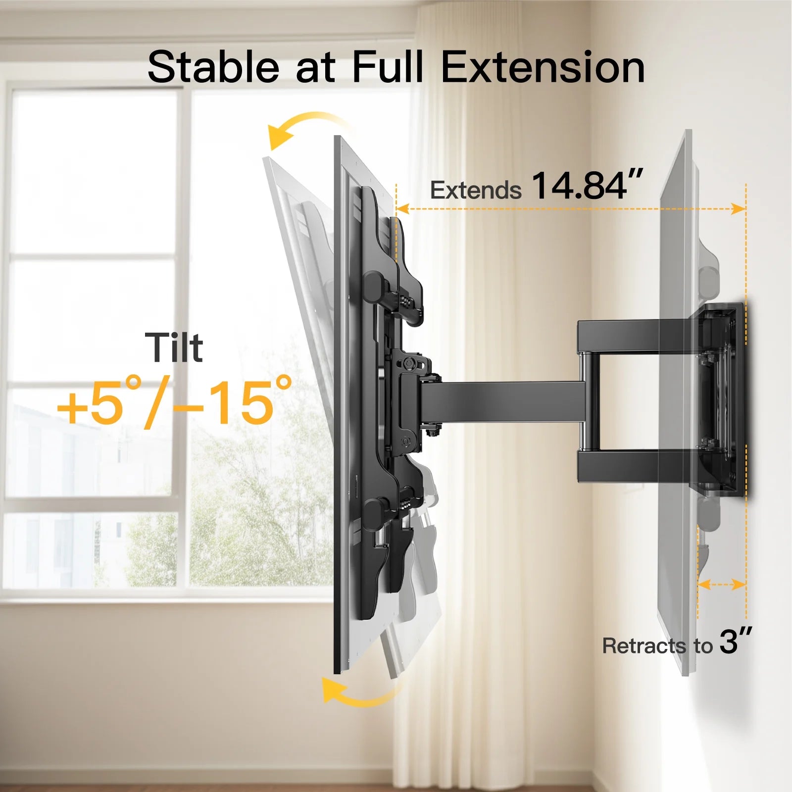 Full Motion TV Wall Mount for 37-75 inch Flat and Curved TVs, Holds 132lbs H8107
