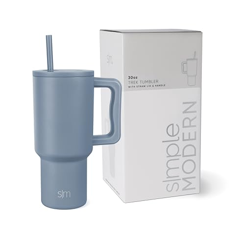 Simple Modern 30 oz Tumbler with Handle and Straw Lid | Insulated Cup Reusable Stainless Steel Water Bottle Travel Mug Cupholder Friendly | Gifts for Women Men Him Her | Trek Collection | Blue Dune