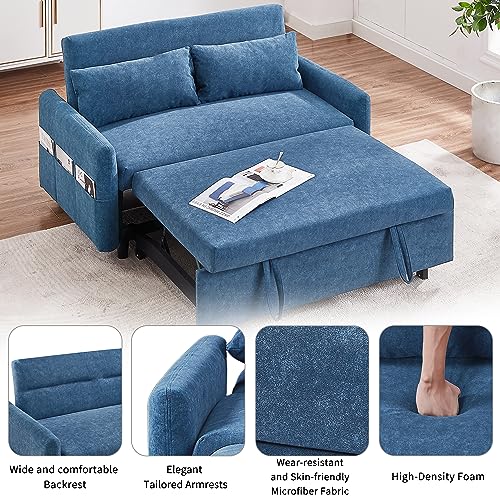 3 in 1 Convertible Sleeper Sofa Bed, Velvet Loveseat Futon with Pullout Bed, Gray N126326