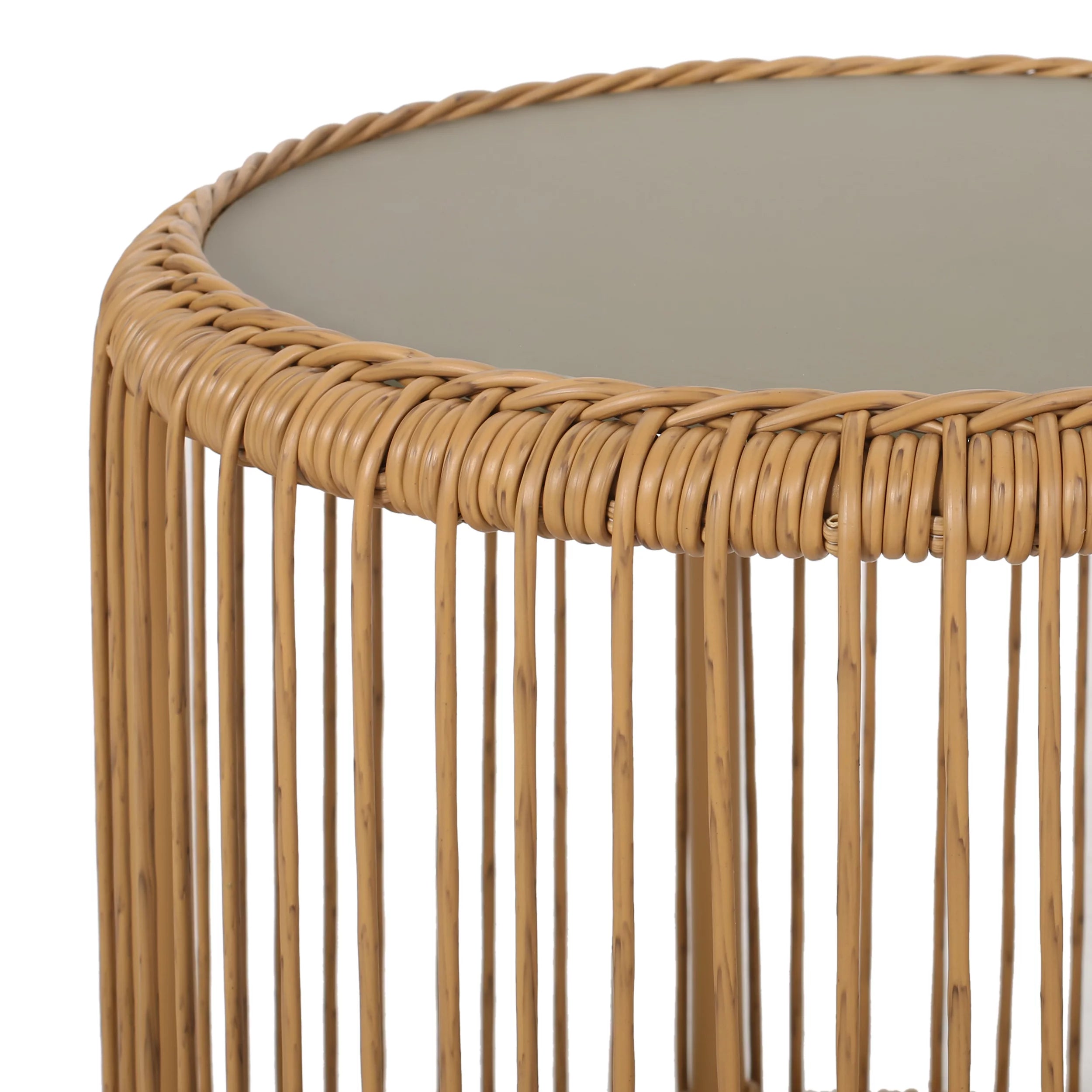 Outdoor Tempered Glass Top Wicker Side Table G58776