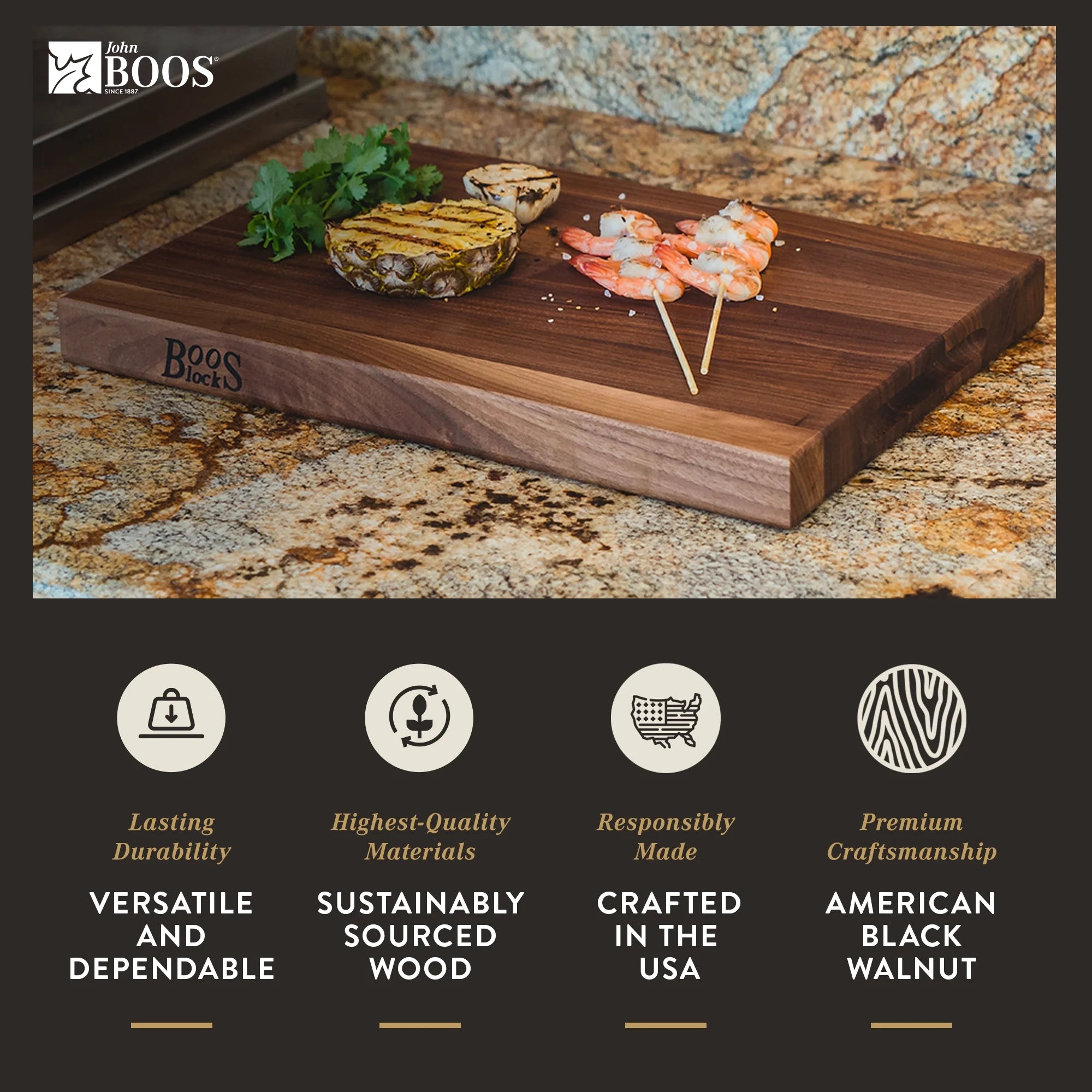 Walnut Wood Edge Grain Reversible Cutting Board, 20" x 15" x 1.5" V9120