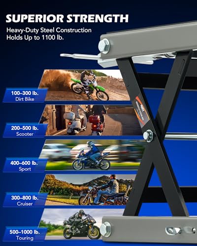 Motorcycle Scissor Lift Jack, 1100 lb Capacity, Wide Deck with T Handle, for ATV Dirt Bike Cruiser G6574