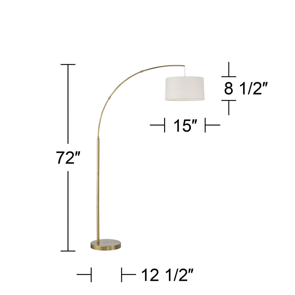 Modern Arc Floor Lamp 72" Tall Brass Metal White Linen Drum Shade E841911