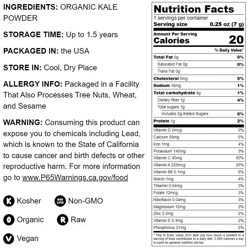 Organic Kale Powder, 4 Pounds, Non-GMO, Vegan D26046