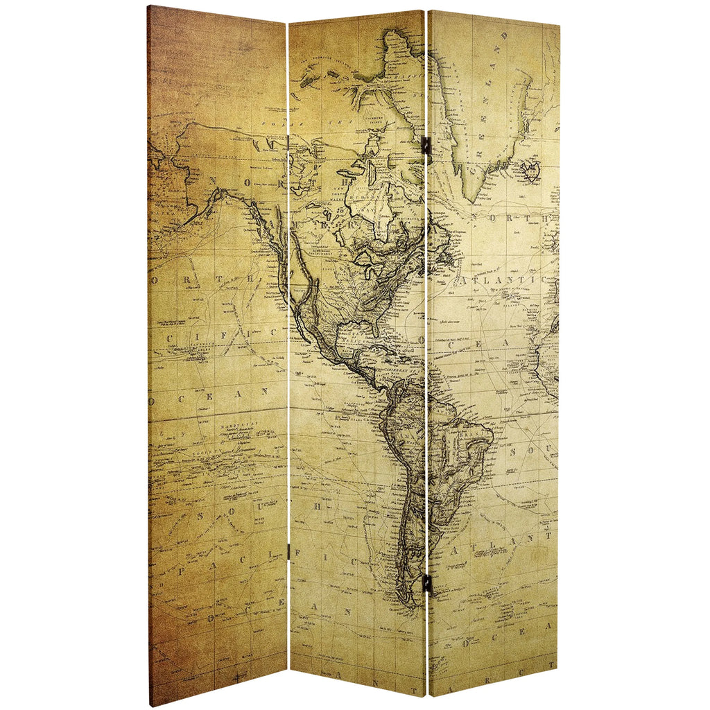 Vintage World Map Canvas Room Divider - 3 Panel F967