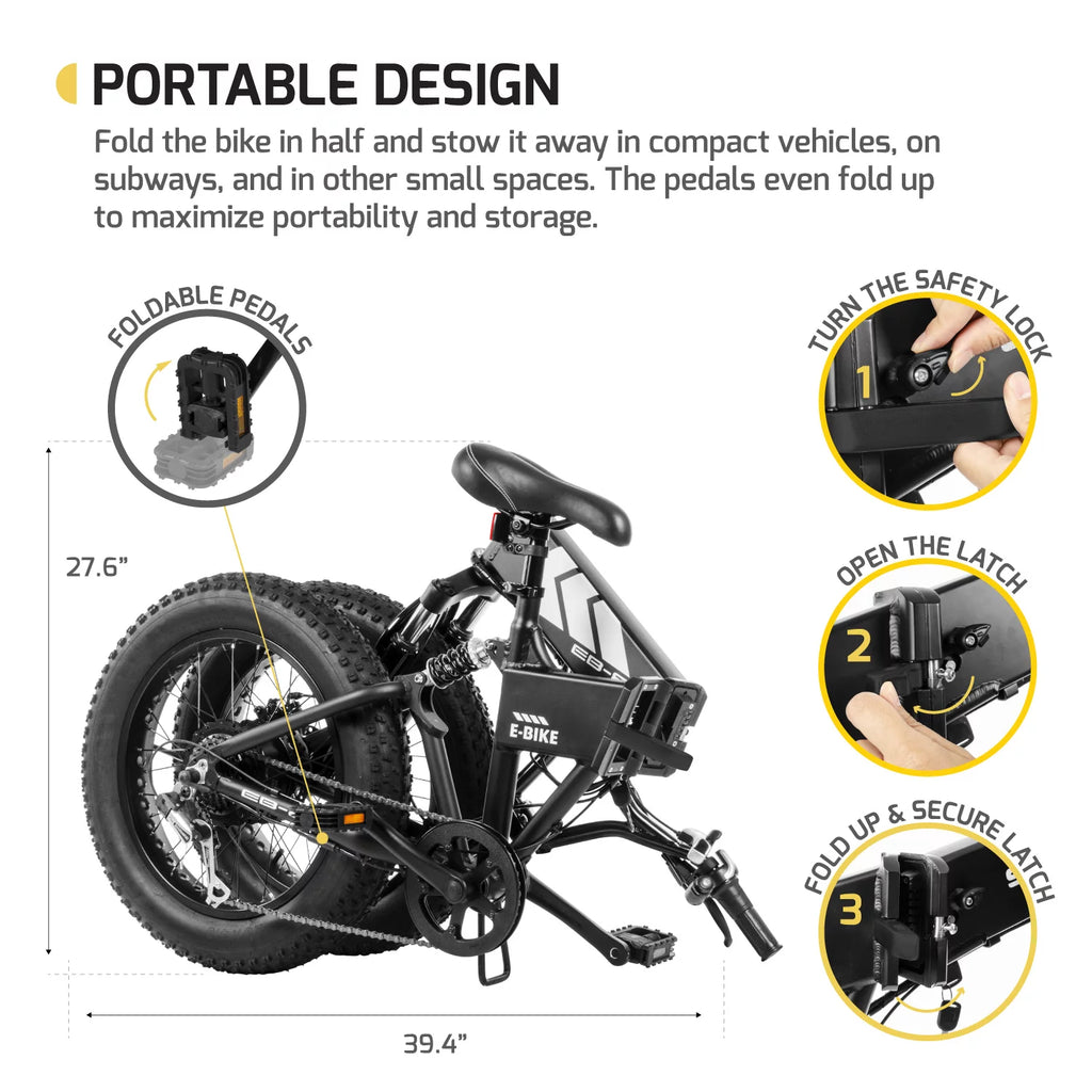Fat Tire 650W Electric Bicycle Removable Battery Foldable Ebike for Adults U4564