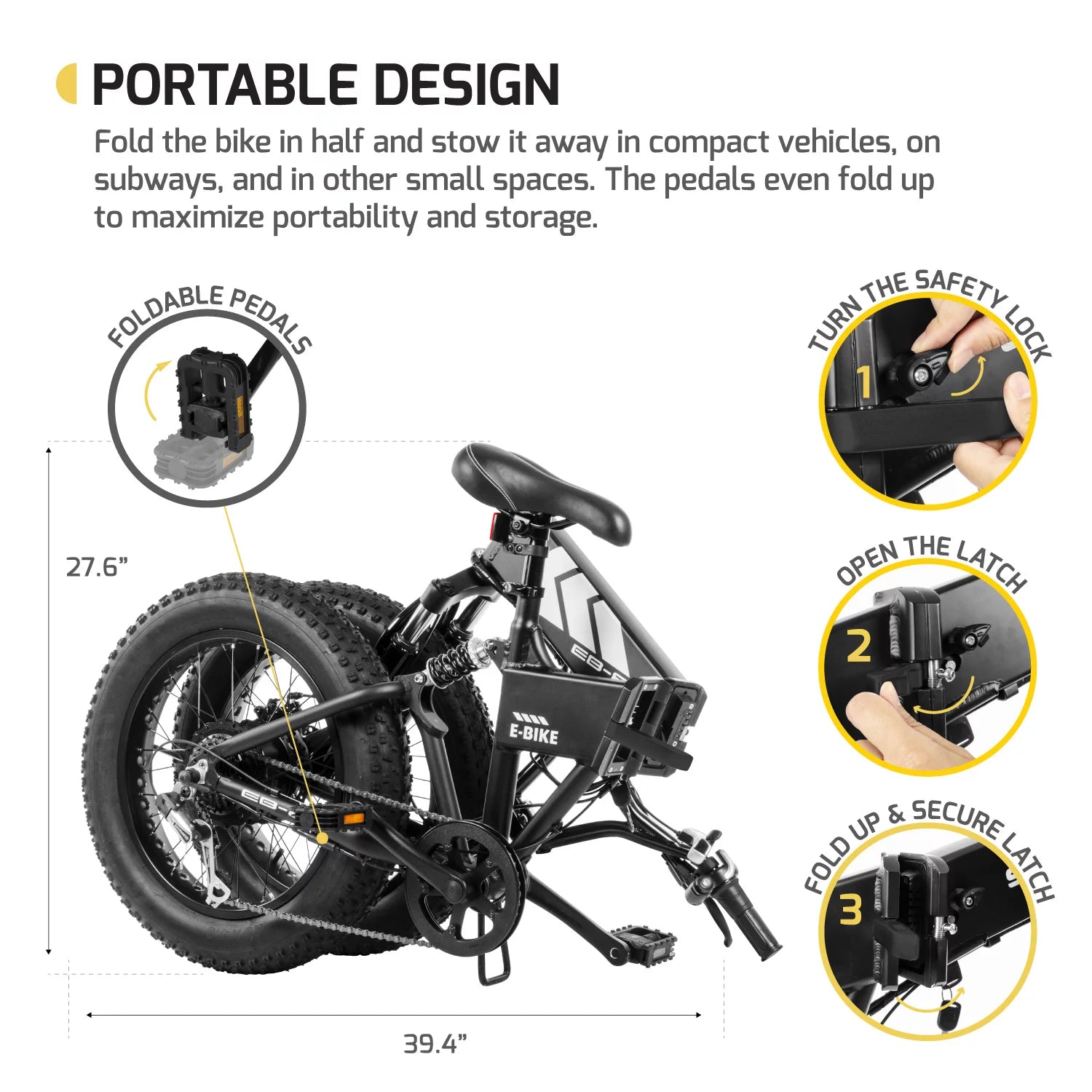 Fat Tire 650W Electric Bicycle Removable Battery Foldable Ebike for Adults U4564