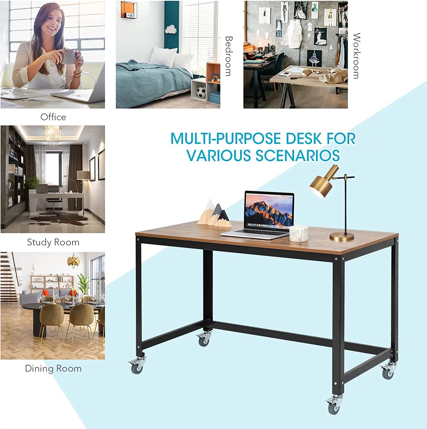 Mobile Rolling Computer Desk with 4 Wheels for Home Office Q20282