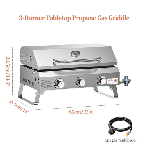 Portable Propane Gas Griddle 3-Burner with Foldable Cart and Side Table P920723