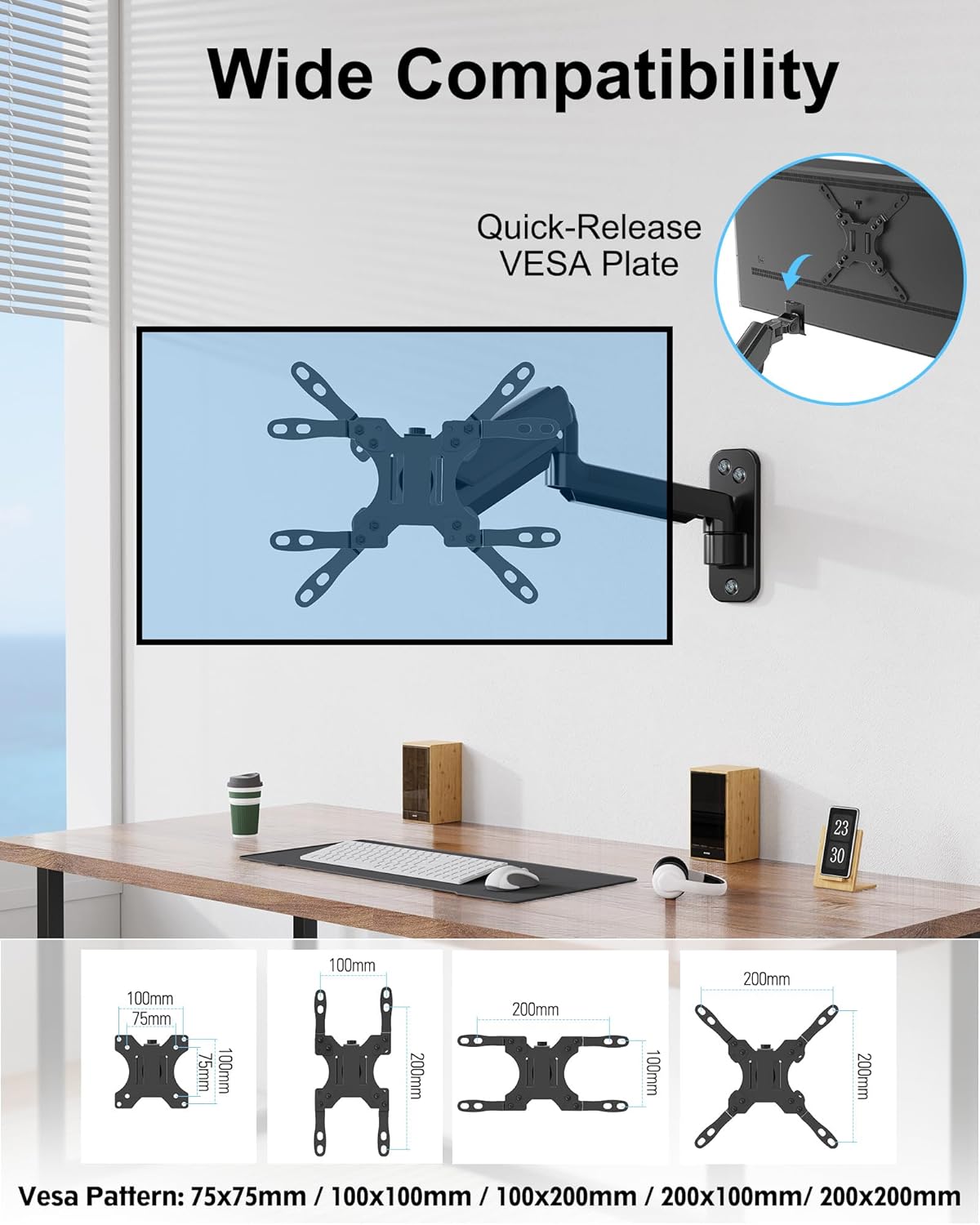 Wall Mount for 35 Inch Monitor, Full Motion Gas Spring Arm, VESA up to 200x200mm X27147