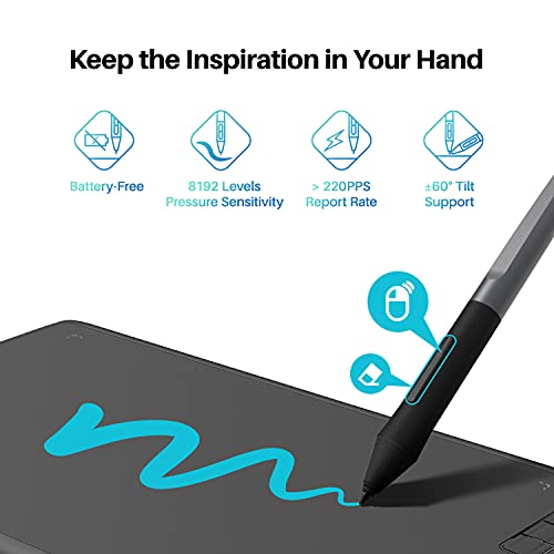 Drawing Tablet with Battery-Free Stylus 8192 Pressure Sensitivity for Digital Art T659484
