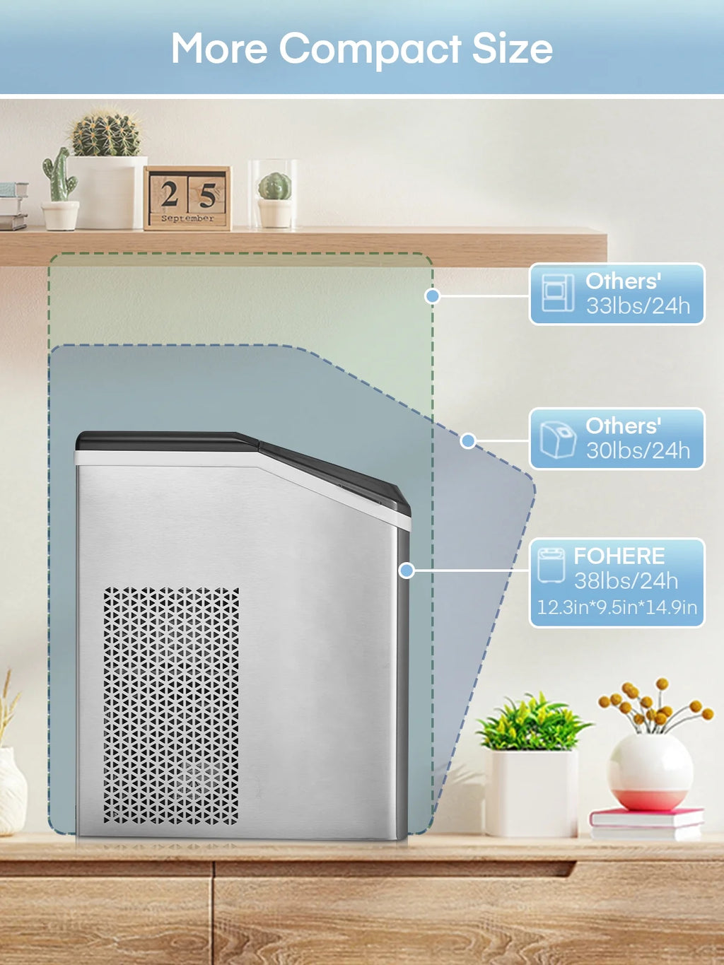 Nugget Ice Maker Countertop, Self-Cleaning, Stainless Steel, Portable with Ice Scoop and Basket S569181