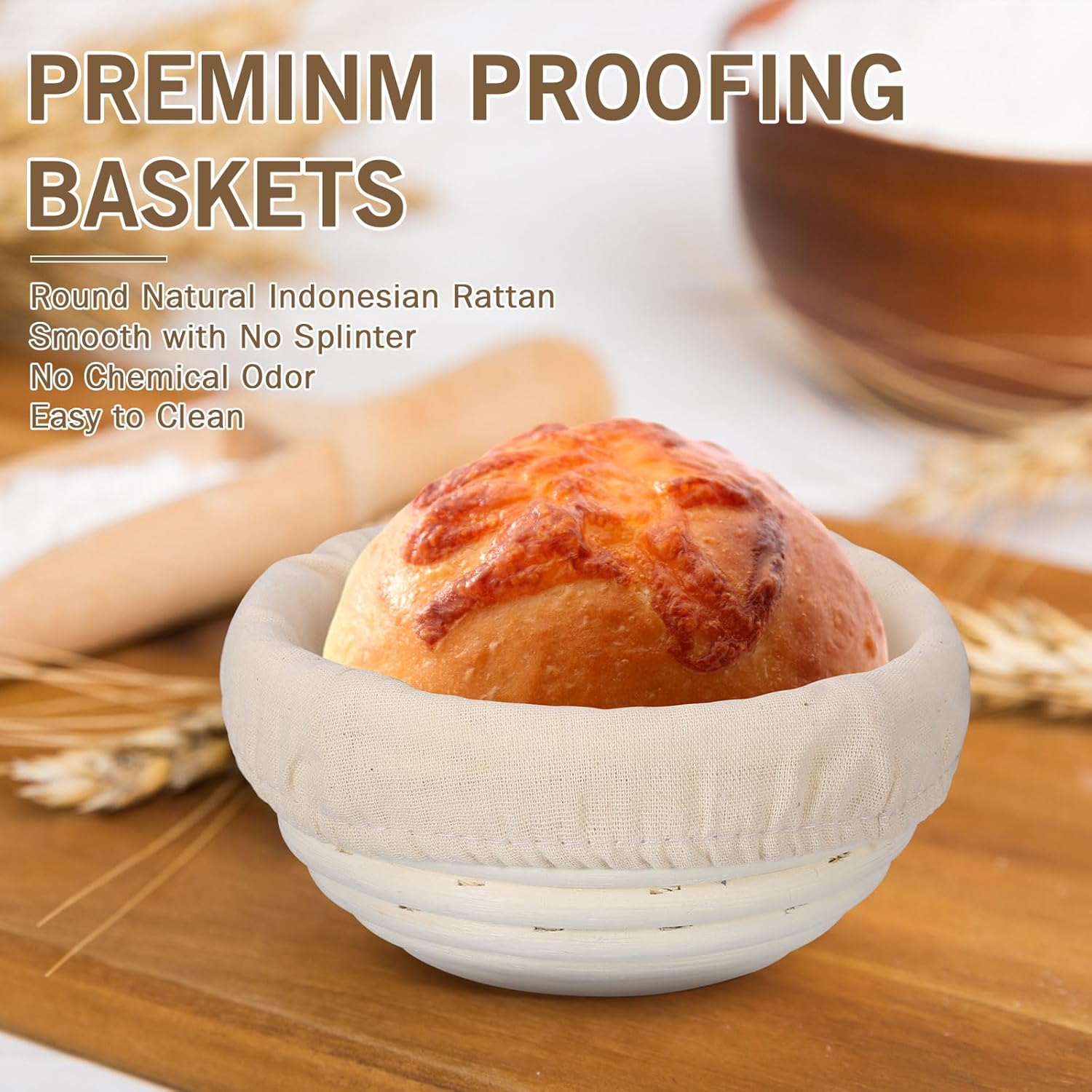 Bread Proofing Basket 5 Inch Banneton with Linen Liner for Sourdough Baking T407814