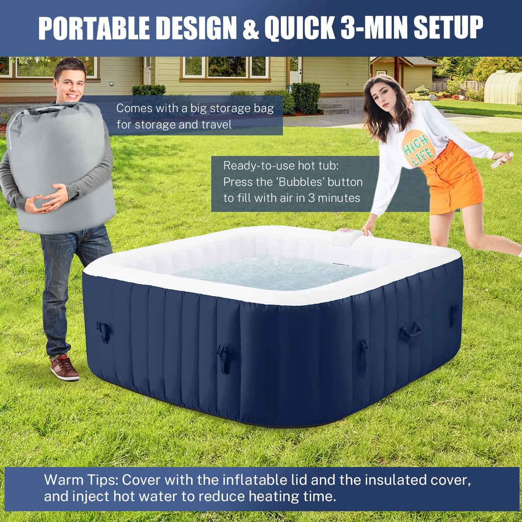 Inflatable Hot Tub for 6 Person, Portable Spa with 130 Jets, Lockable Cover and Storage Bag T3539
