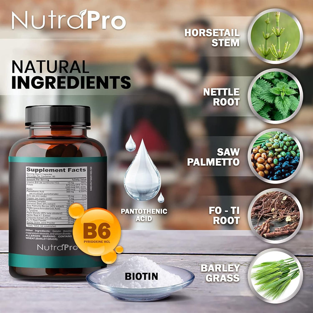 Hair Growth Vitamins for Men, Anti Hair Loss Pills with Biotin and Saw Palmetto, 120 Caps H973