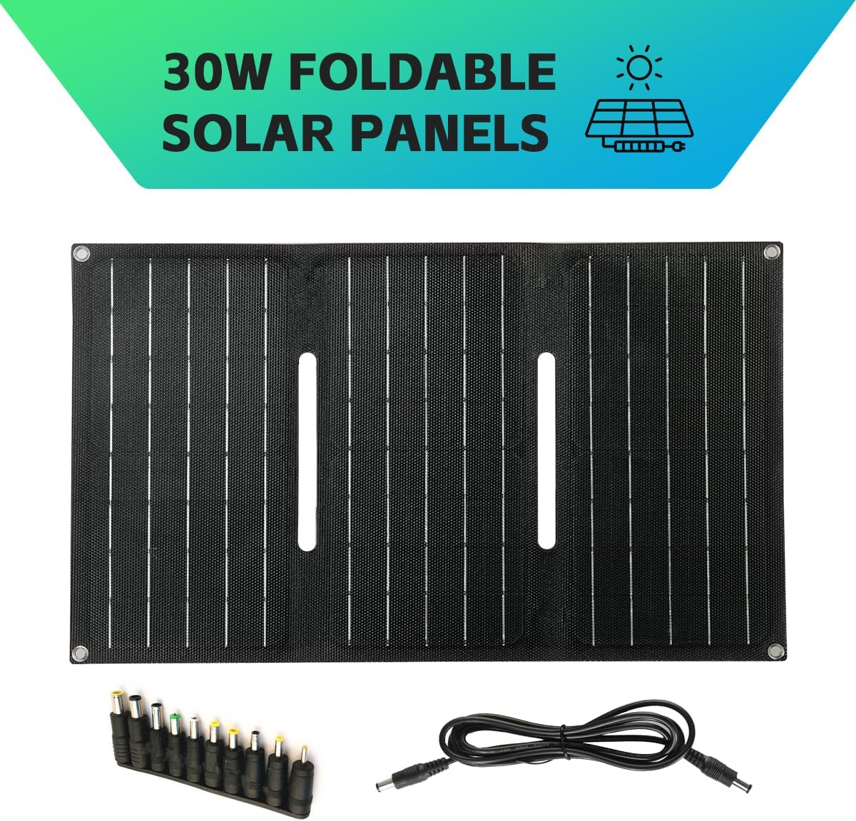 Foldable 30W Solar Panel Battery Charger with USB & DC Output for Camping T647