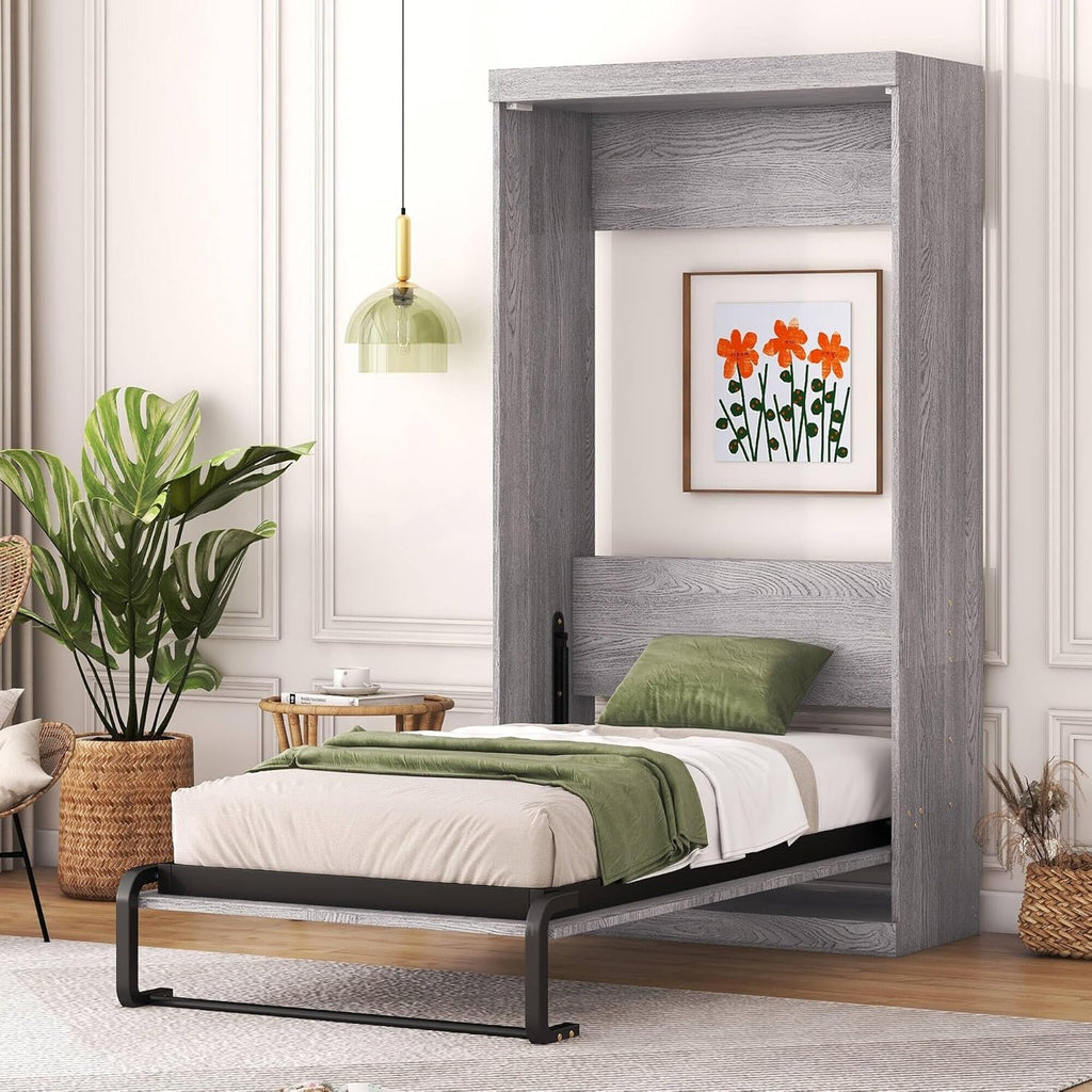 Twin Wooden Murphy Bed Folding into Cabinet I1008
