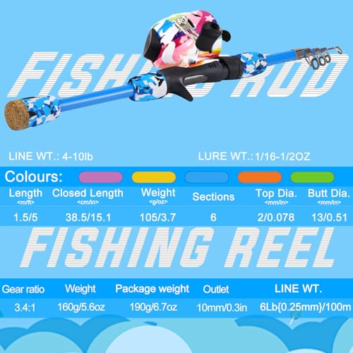 Kids Fishing Rod and Reel Combo with Tackle Bag and Lures R1724