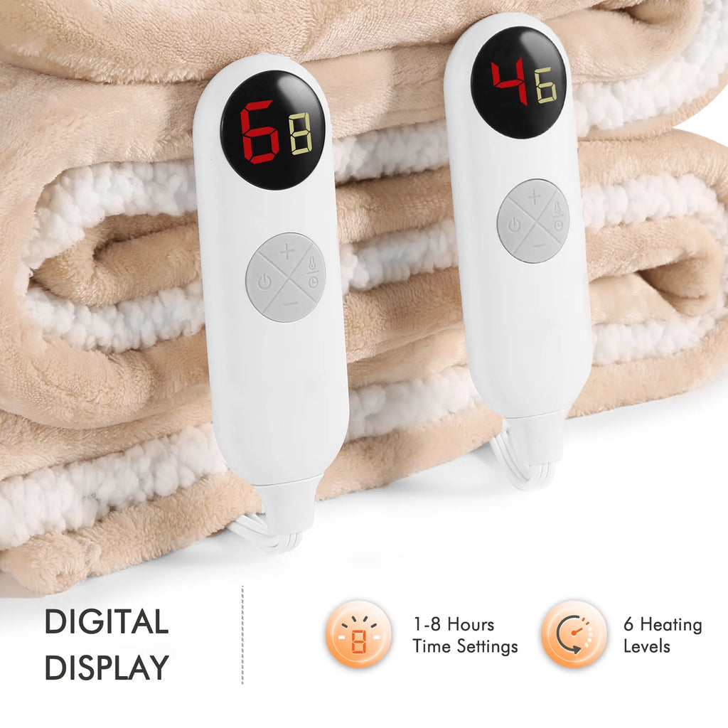 Electric Heated Blanket Queen Size with Dual Controllers N100