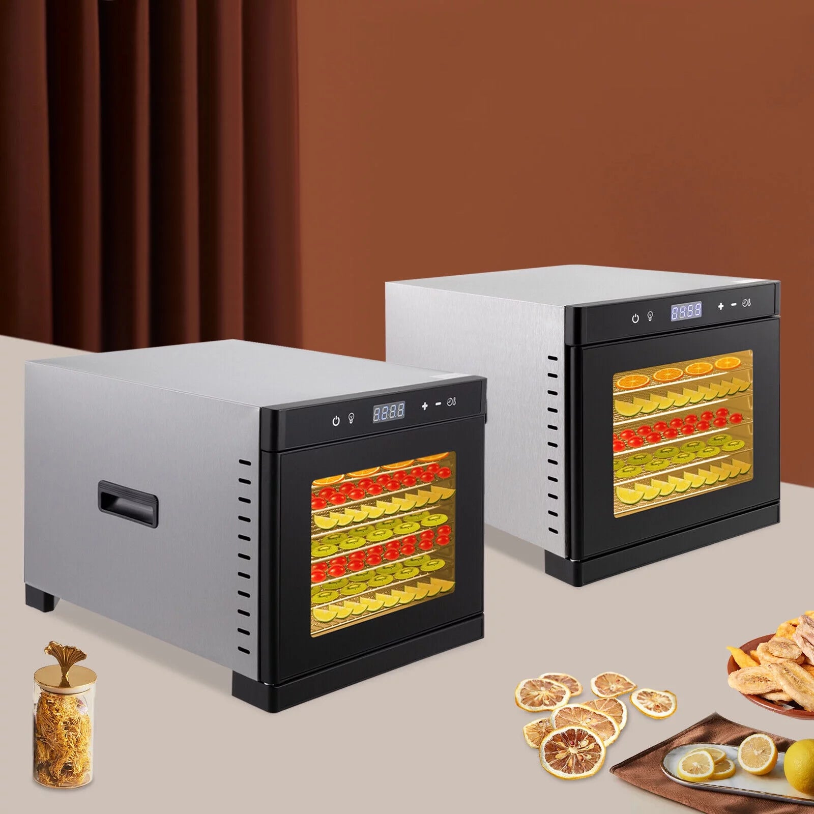 6/8 Tray Food Dehydrator Stainless Steel Meat Fruit Vegetable Dryer T69795
