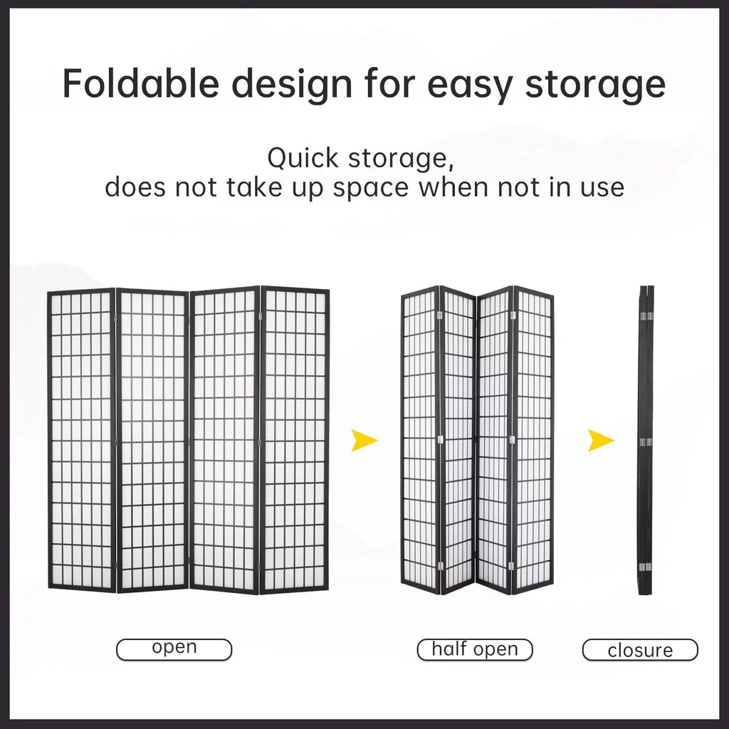 4 Panel Wood Room Dividers Folding Privacy Screen 71" Tall Portable Partition Q384