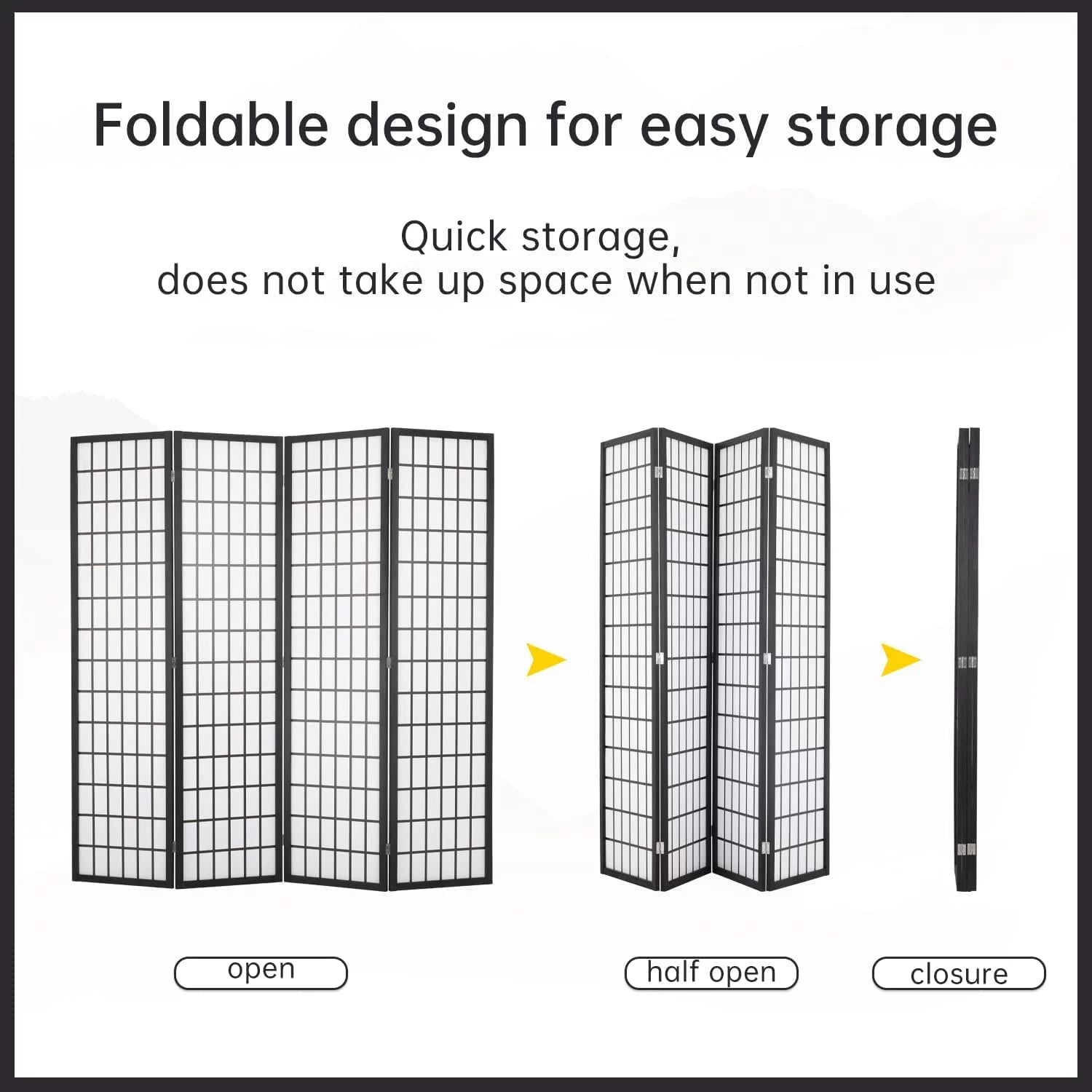 4 Panel Wood Room Dividers Folding Privacy Screen 71" Tall Portable Partition Q384