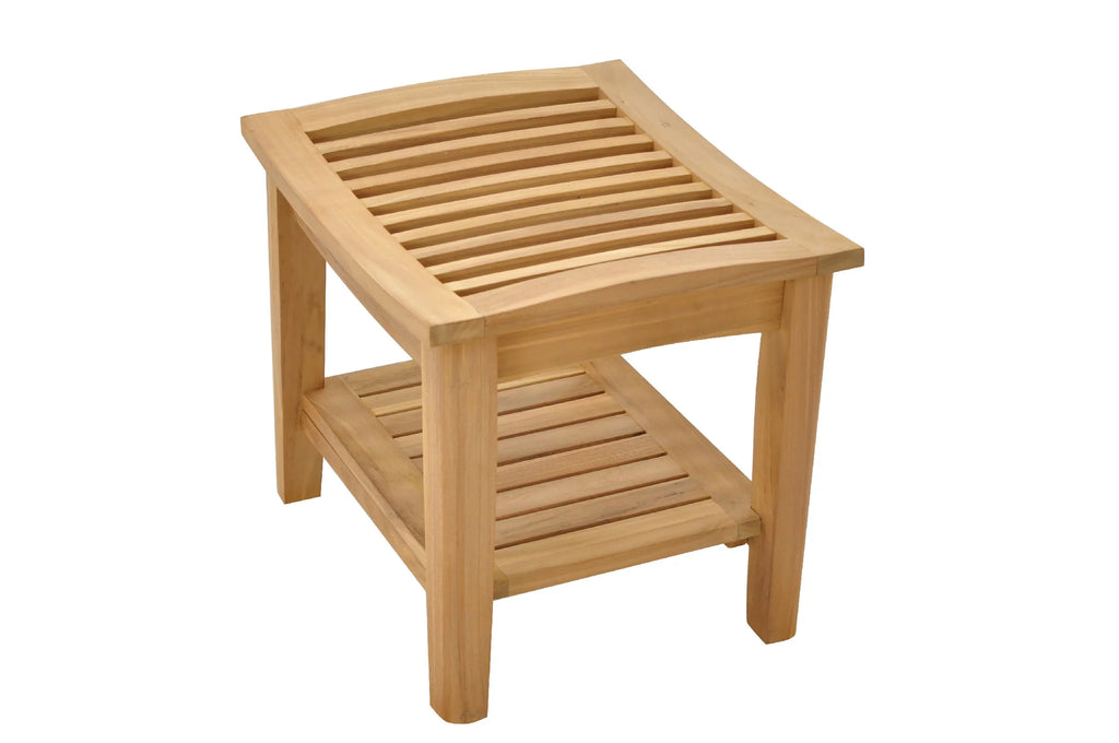 Teak Wood Shower Stool Bench with Shelf N704272