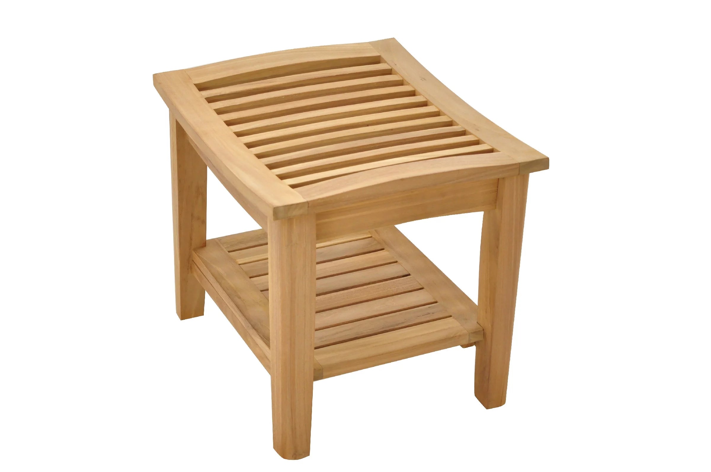 Teak Wood Shower Stool Bench with Shelf N704272