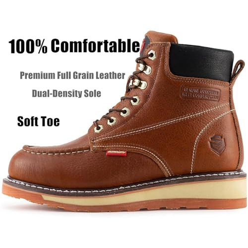 Mens Heavy Duty Steel Toe Work Boots, Full Grain Leather, Wedge Moc Toe B9332
