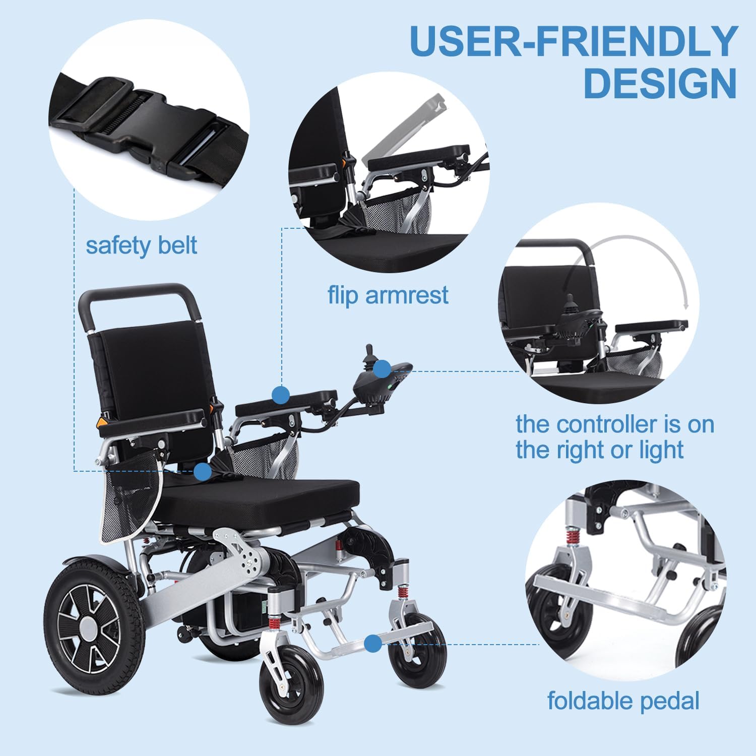 Electric Wheelchair for Adults, Lightweight Foldable, 20 Mile Range S34730