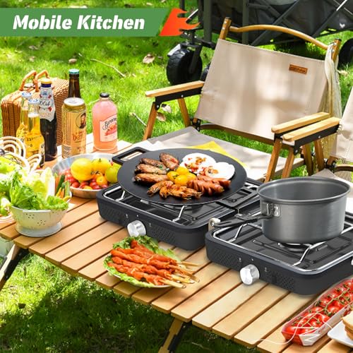 Foldable 2-Burner Camping Stove with Griddle and Carrying Bag Z769