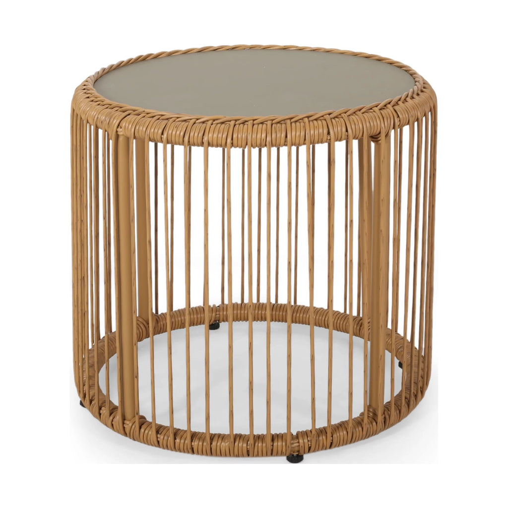 Outdoor Tempered Glass Top Wicker Side Table G58776