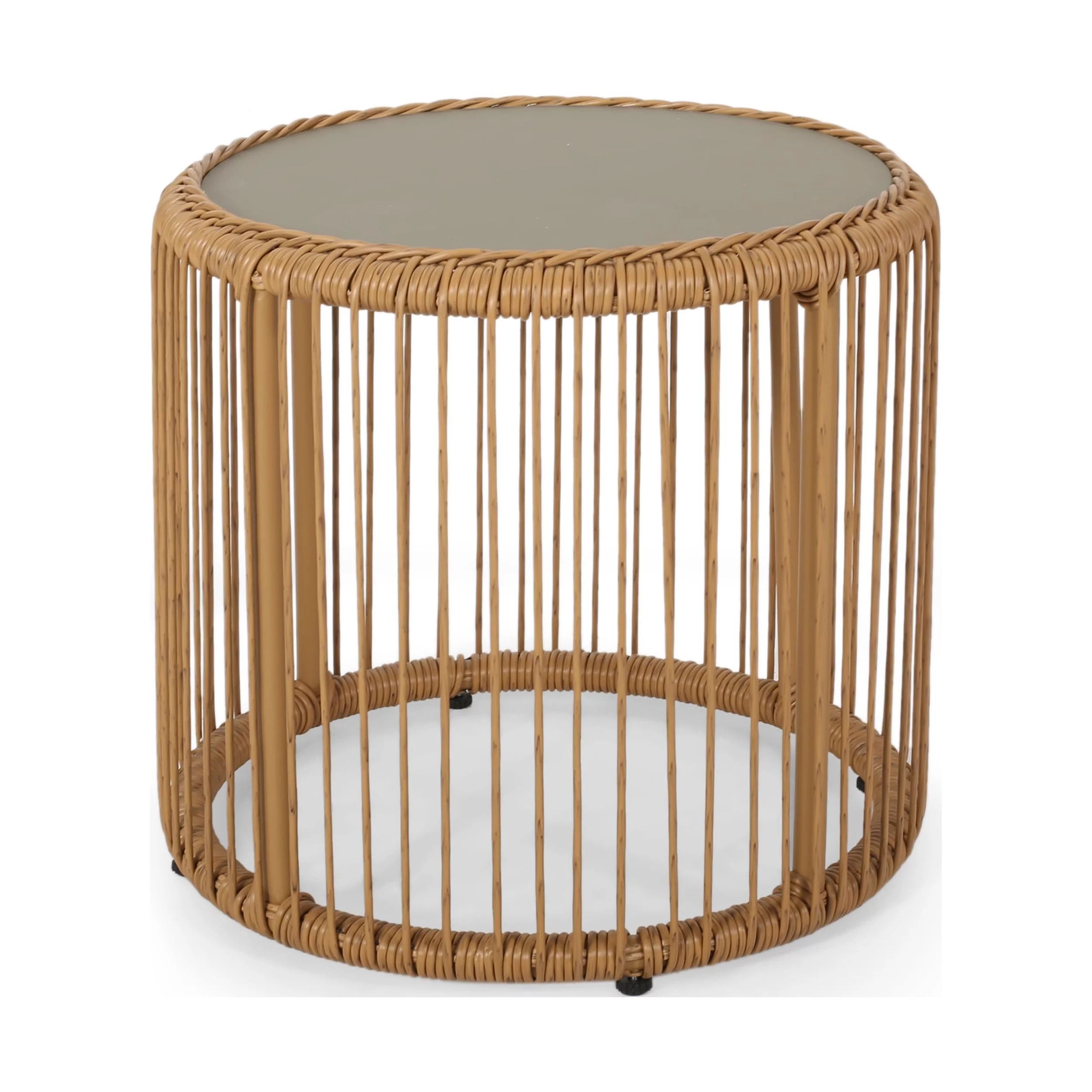 Outdoor Tempered Glass Top Wicker Side Table G58776