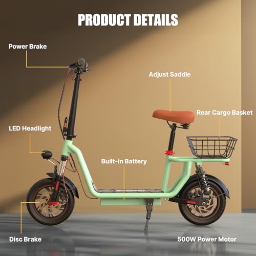 Electric Scooter with Seat, Long Range, Adjustable Handlebar, Dual Suspension V27936