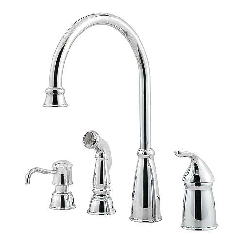 Pfister Avalon Kitchen Sink Faucet with Side Sprayer and Soap Dispenser, Single Handle, High Arc, Stainless Steel Finish, GT264CBS