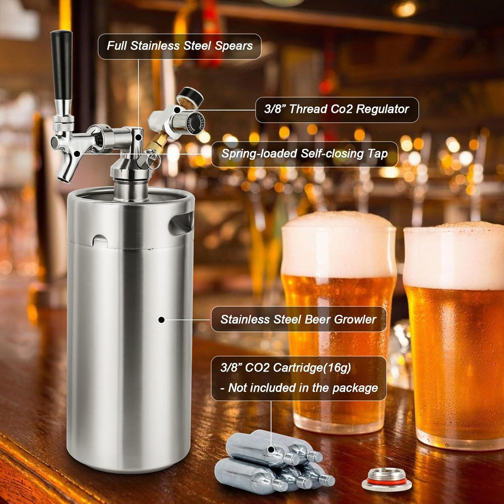 Mini Keg Growler 128oz Stainless Steel Draft Beer Dispenser F894