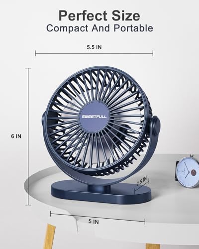 USB Desk Fan Small Quiet 3 Speeds Mini Portable 360° Rotation O518349