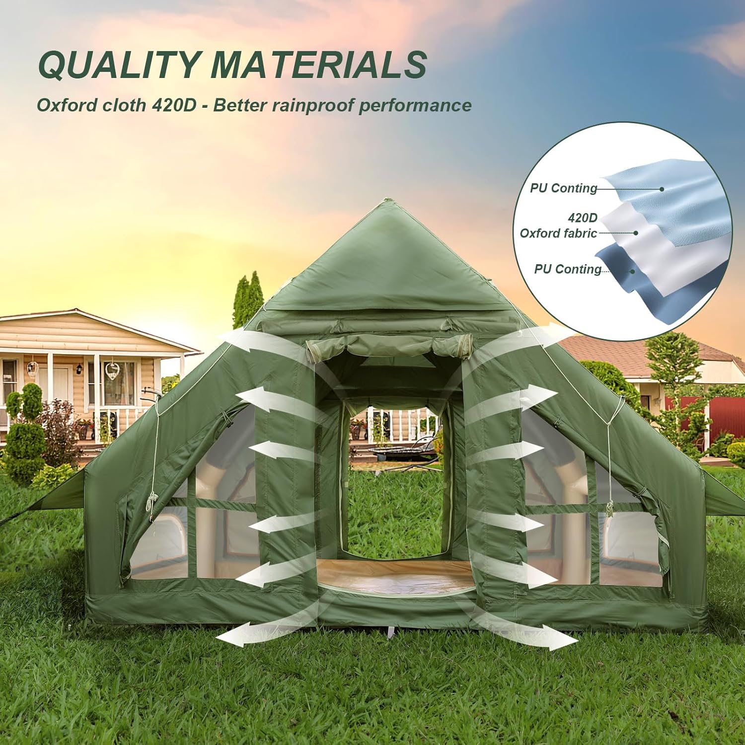 Inflatable Camping Tent with Pump and Stove Jack, 4-6 Person, Waterproof N69712