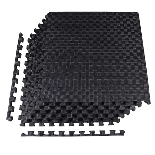 Interlocking Foam Gym Flooring Mat, 1 Inch Thick, 6 Tiles, Black C4472