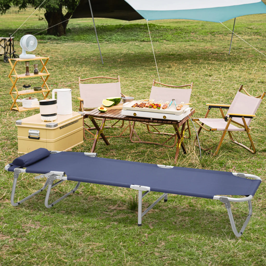 Portable Folding Bed Reclining Lounger Camping Cot with Pillow and Carry Bag J26660