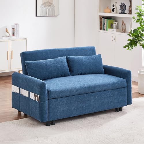 3 in 1 Convertible Sleeper Sofa Bed, Velvet Loveseat Futon with Pullout Bed, Gray N126326